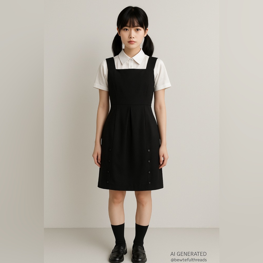 Black Pinafore Dress Medium Japanese Schoolgirl Minimalist